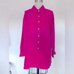 VTG fuchsia oversize 100% silk button up